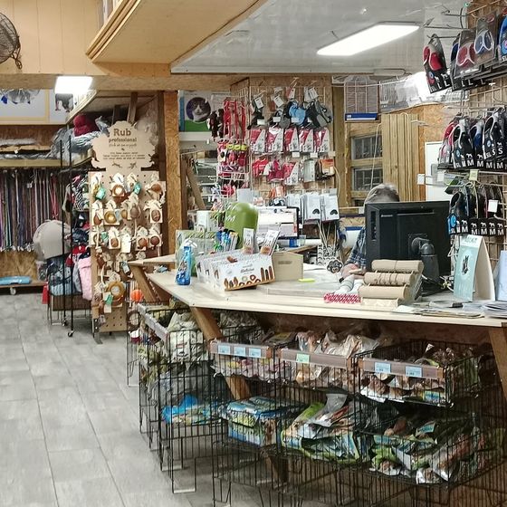 Interior de la tienda de mascotas Amaita en Irún, con alimentación, accesorios y productos para perros y gatos